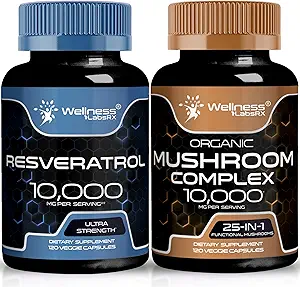 WELLNESS LABSRX Resveratrol Capsules 10.000 mg - Mushroom Supplement Capsules