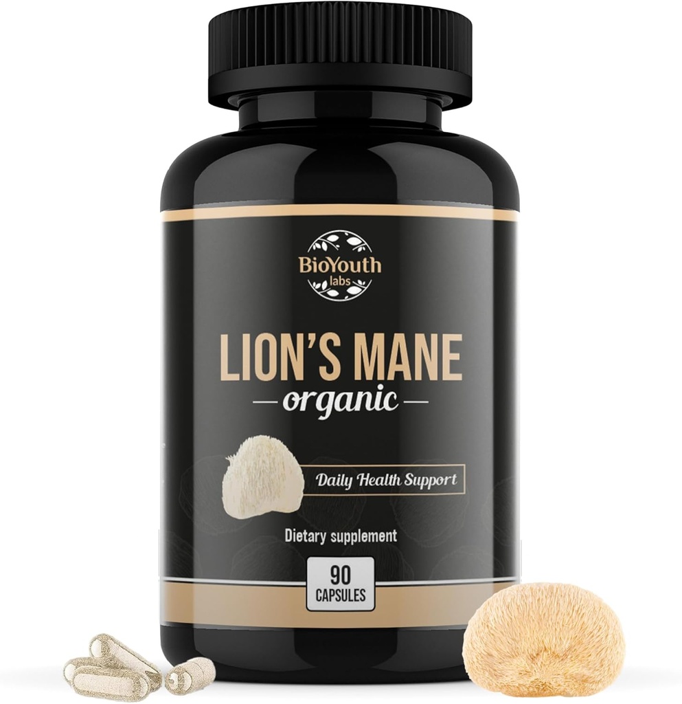 Organik Lions Mane Brain Support Diyetary Supplement Premium Lions Mane Mushroom Extract - 90 Capsules