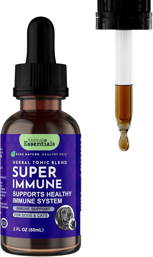 Animal Essentials Super Immune - Dog & Cat Immune Support for Puppies with Olive Leaf Extract & Echinacea, Olive Root for Dogs, Supports Respiratory Health & Wellness - 2 fl oz