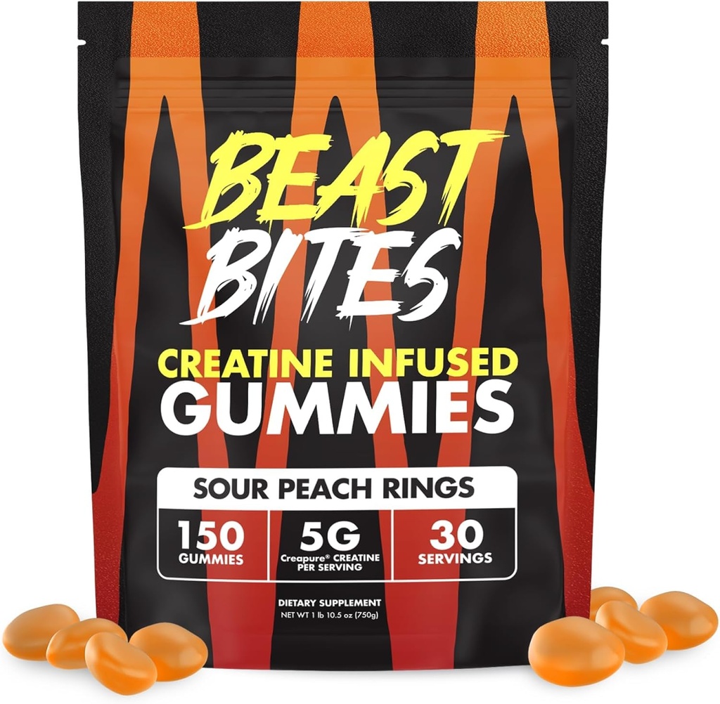 BEAST BITES - Kretine Infüzyon Gummies - 5gpure Kreatin Monohidrat - Spor için sertifikalı - 30 Hizmet