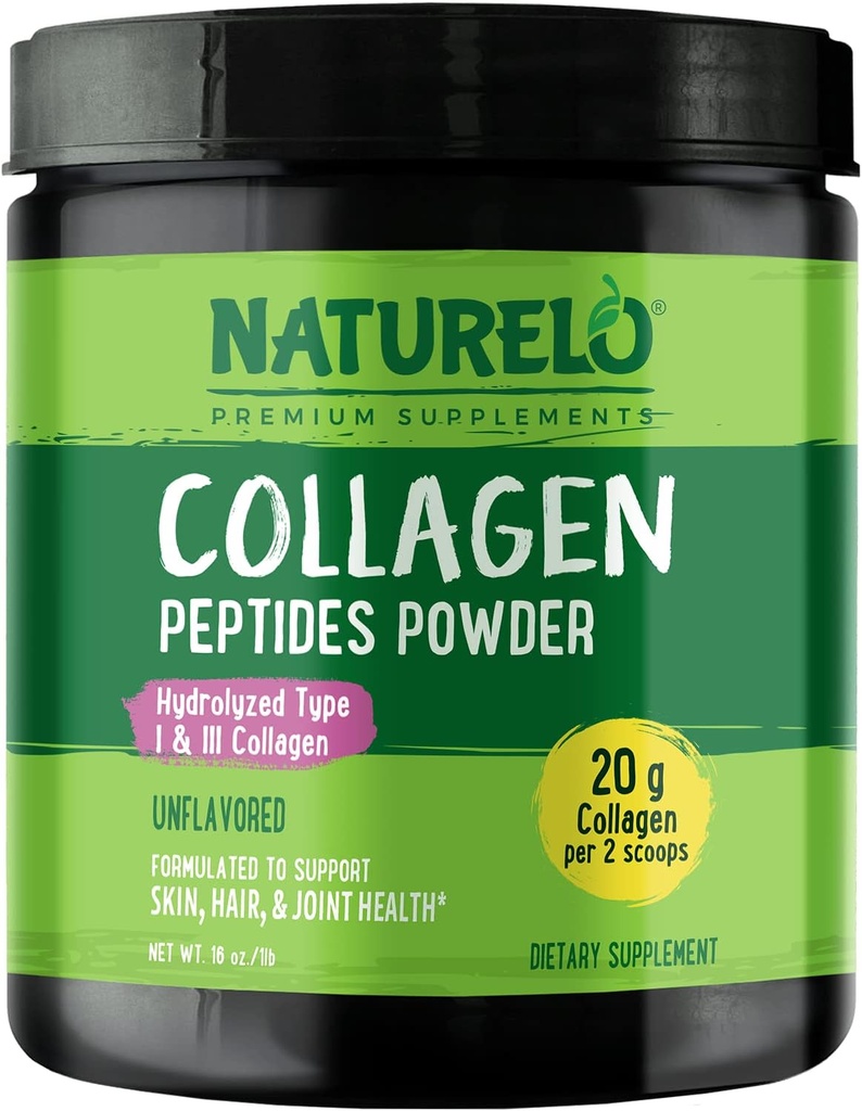 NATLO Collagen Peptide Toz, Hydrolyzed Collagen Type I & III, Skin Hair & Ortak Sağlık - Unflavored, 16 Ounces | 45 Hizmetler