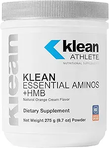 Klean Athlete Klean Essential Aminos + HMB - Μείγμα αιθέριων αμινοξέων - με HMB, Βιταμίνη D3 & Γλουταμίνη για τη μυϊκή μάζα Lean - 9,7 Ουγγιά - Φυσική κρέμα πορτοκάλι Γεύση