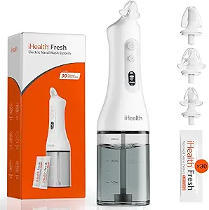 iHealth Ηλεκτρικό Nasινικό Σύστημα Άρδευσης για Ενήλικες & Παιδιά – Gentle Sinus Rinus Rinse for Rhinitis & Sinusitis Relief, 400ml Εύκολος-Καθαρισμός Μεγάλη Δεξαμενή, Μετρήσεις Θερμοκρασίας Νερού, 30 Premixed Saline Packets