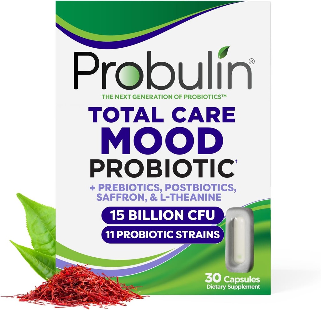 Probulin Mood Probiotics για τις γυναίκες με Saffron, L Theanine, Probiotic, Prebiotic, Postbiotic - συμπλήρωμα υποστήριξης Mood & υποστήριξη ούρων - Vegan, μη ΓΤΟ, 30 κάψουλες