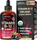 USDA Organik Vitamin B12 Sublingual Drops - 5000 mcg Sıvı Vegan Kadın ve Erkekler için - Enerji Boost, Focus & Mood, Brain Health Support - Max abs Absiyon - 4 Ay Supply, 4 fl oz