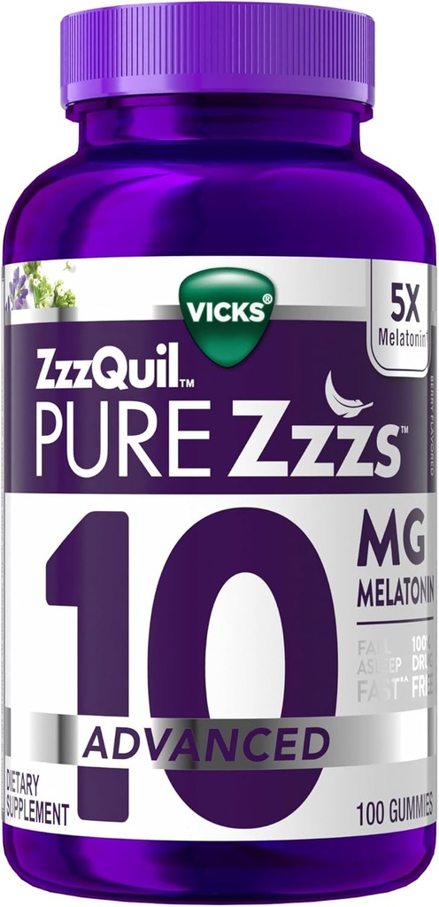 ZzzQuil Pure Zzzs Advanced Melatonin Gummies, Sleep Aid with Chamomile & Lavender for Yetişkinler Berry Flavored, 100 Count
