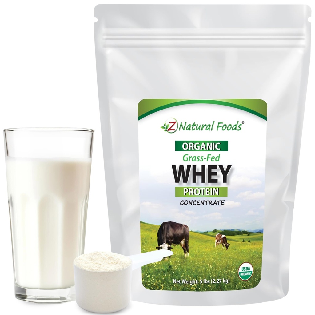 Z Doğal Gıdalar Organik Whey Protein Yoğunluğu - Nutrient-Dense Grass Whey Protein Tozu - Temel Beslenme ve Fitness için Temel Amino Asitler ile Soğuk Süreçlenmiş, 5 lbs