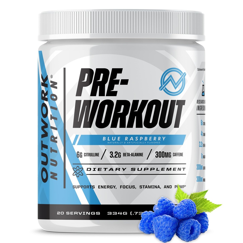 Erkekler ve Kadınlar için Beslenme Preworkout - Nootropic Pre Workout Tina Withouttine, Pre-Workout Toz with Taurine Rhodiola Citrulline Malate Beta Alanine Caffeine (Mavi Raspberry)