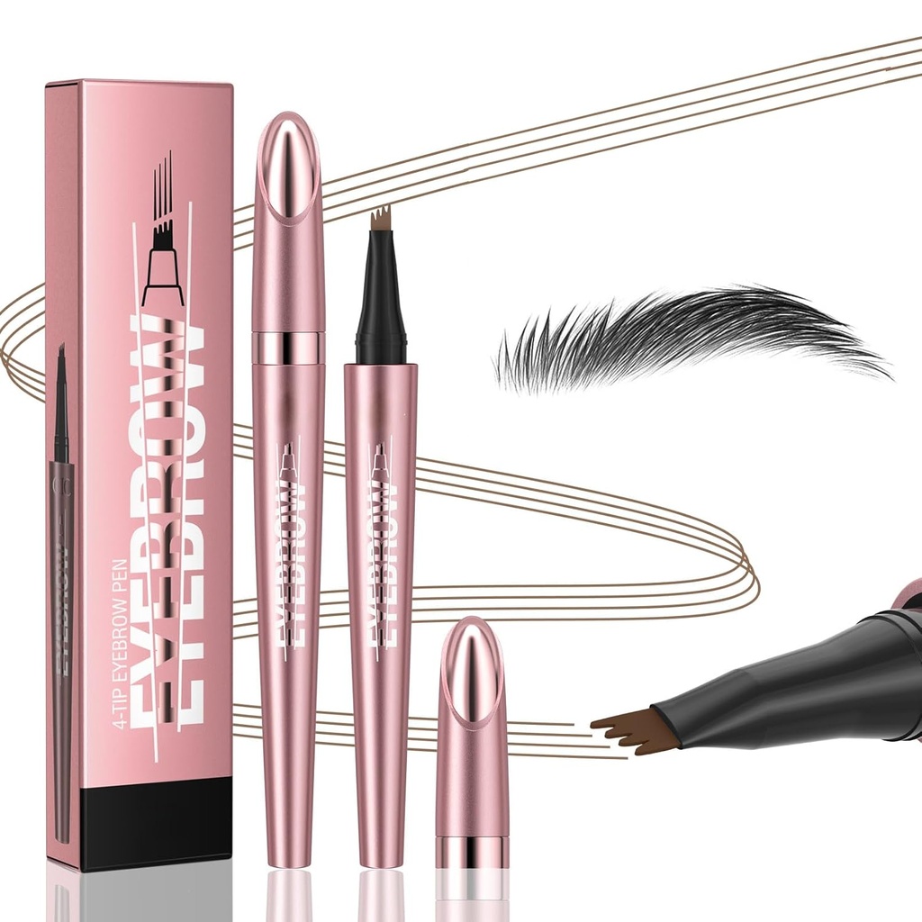 Q708 3D Microblading Eyebrow Kalem, Su, 4-Tipped, Long-Lasting, Micro-Fork Applicator for Natural Brows, All Skin Tones (2#Dark Brown)