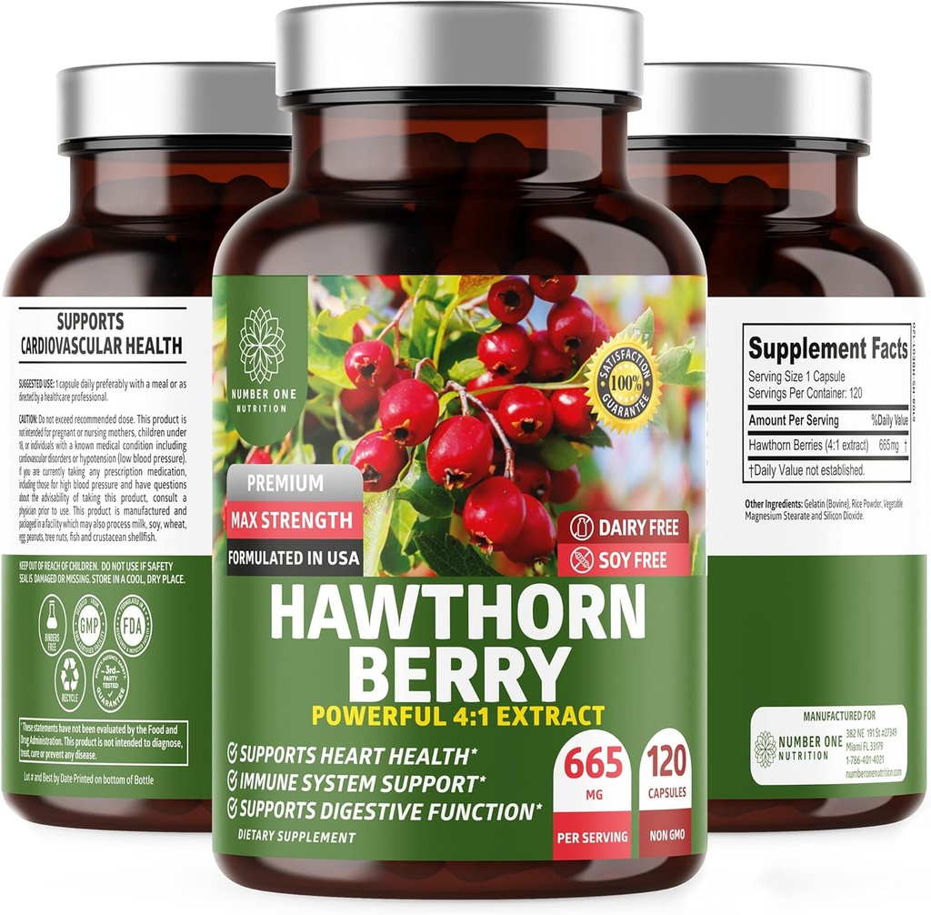 N1N Premium κάψουλες μούρων Hawthorn [Max Strength, 2660mg] Όλα τα φυσικά συμπλήρωμα εκχύλισμα Hawthorn για την υποστήριξη της ασυλίας, 120 Caps