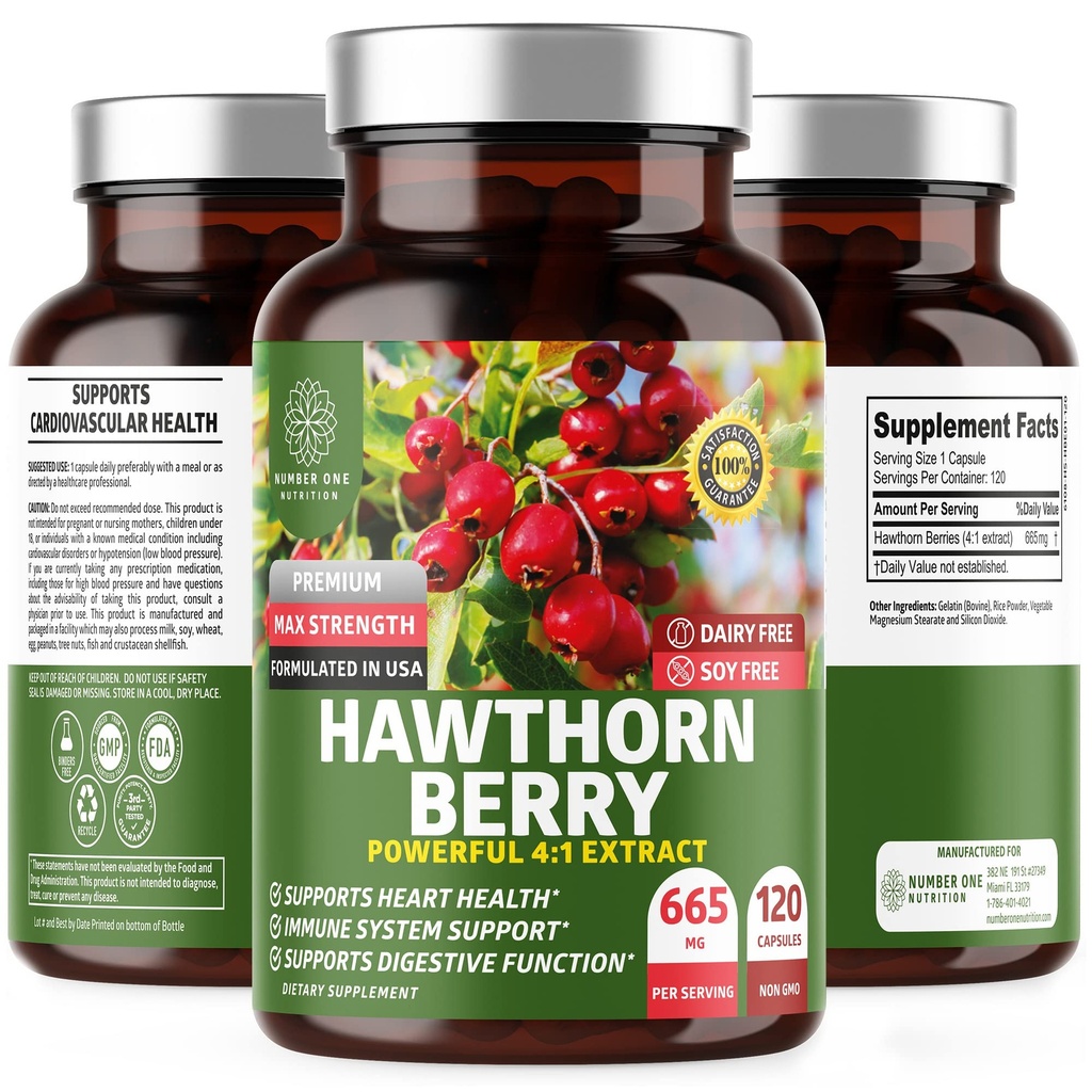 N1N Premium Hawthorn Berry Capsules [Max Strength, 2660 mg] All Natural Hawthorn Extract Supplement to Support Immunity, 120 Caps