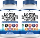 Sea Moss Black Seed Oil Ashwagandha Turmeric Bladderwrack Burdock - Manuka, Honey Dandelion, ACV Black Pepper Gluten Free - 2Pack