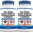 Sea Moss Black Seed Oil Ashwagandha Turmeric Bladderwrack Burdock - Manuka, Honey Dandelion, ACV Black Pepper Gluten Free - 2Pack