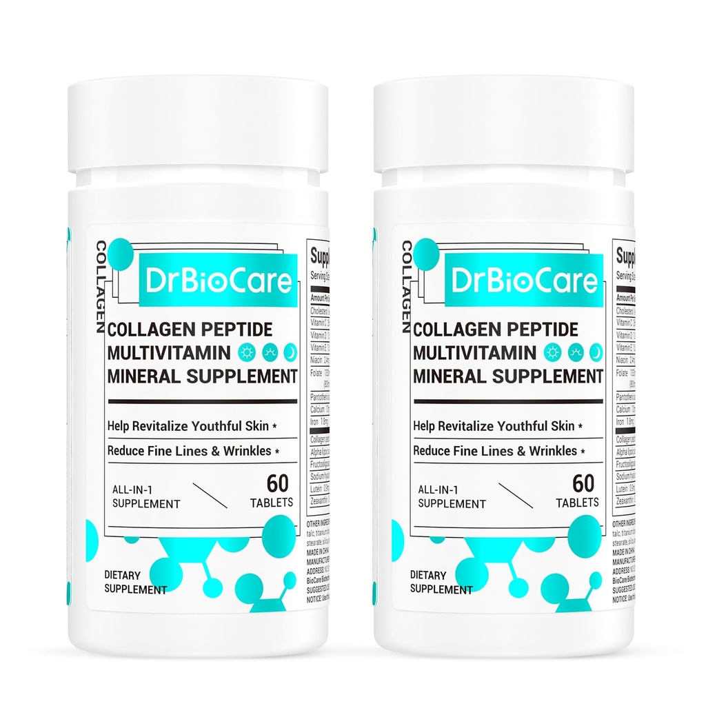 DrBioCare Collagen Peptides για γυναίκες, βιταμίνη ομορφιάς & συμπλήρωμα ορυκτών, Περιέχει βιταμίνη D3, προβιοτικά για γυναίκες & κολλαγόνο Peptides, σύμπλεγμα βιταμινών Β, βιταμίνη Ε 120 δισκία
