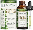 LiveWise Naturals Vitamin D3 with K2 Liquid Drops, All Natural, Non-GMO, USA Made, 1208 IU Vitamin D3 & 25 mcg K2, Supports Bone Health and Energy Levels, Infused with Peppermint, Olive, and MCT Oil