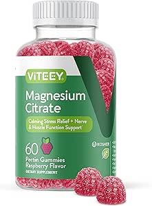 VITEEY Μαγνήσιο Gummies για ενήλικες - 66mg μαγνήσιο Citrate Gummy για την ηρεμία, τον ύπνο, τα νεύρα και τη λειτουργία των μυών Υποστήριξη - χορτοφαγικά, χωρίς γλουτένη - 60 Count