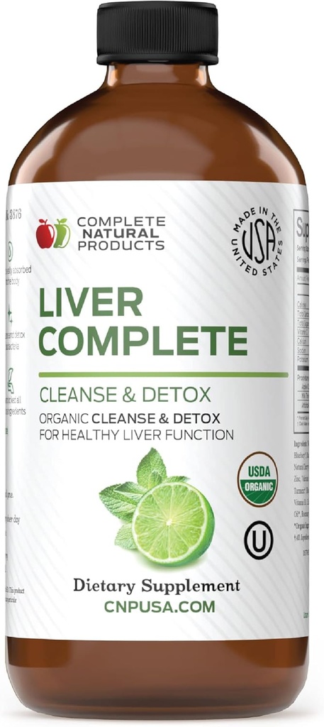 Complete Natural Products Liver Complete 12oz - Organic Liquid Liver Cleanse & Detox Supplement για Υψηλά Ένζυμα, Λιπαρά Ήπαρ, Υποστήριξη ήπατος