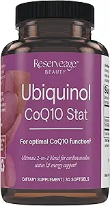 Reserveage Ubiquinol CoQ10 Stat - Softgels for Daily Use - Provides Support for Cardiovascular System, Energy Levels & Cellular Health - Premium Ubiquinol Capsules - 30 Softgels