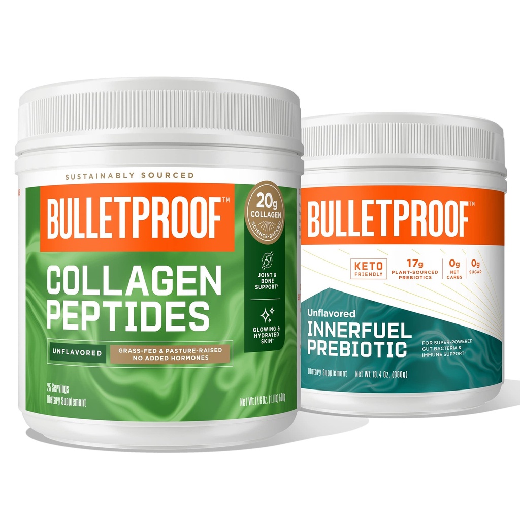 Bulletproof Duo Kit | Collagen Peptides Protein Powder for Skin, Bones and Joints — 18g Protein, 17.6 Oz & InnerFuel Prebiotic Fiber Powder for Gut, Gas Relief, Digestive Health and Immune Support