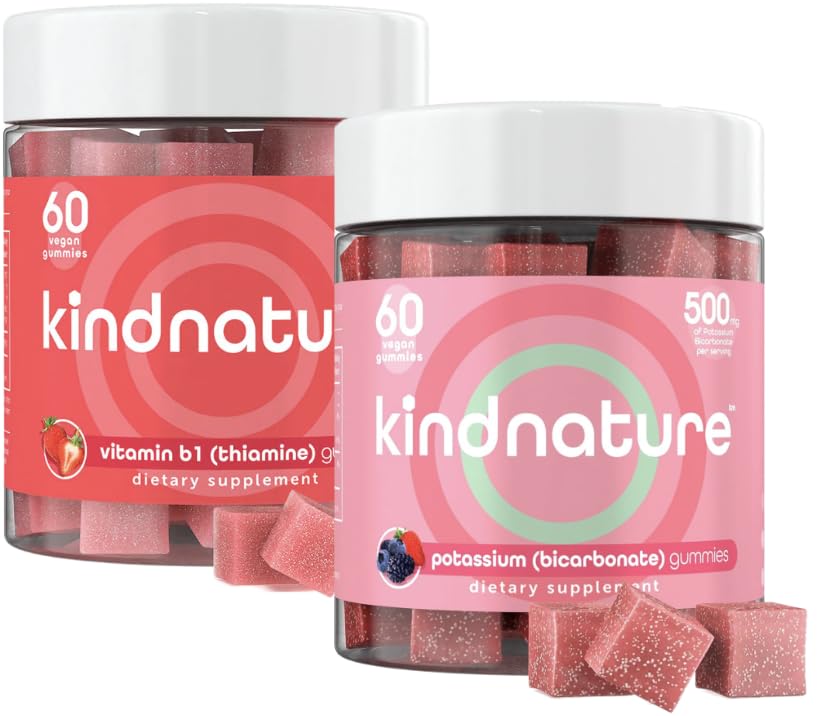 KINDNATURE Essential Duo: Κάλιο & Βιταμίνη B1 Gummies - Ενισχυμένη νευρική & μυϊκή υποστήριξη, Νόστιμα μασώμενα για την καθημερινή υγεία