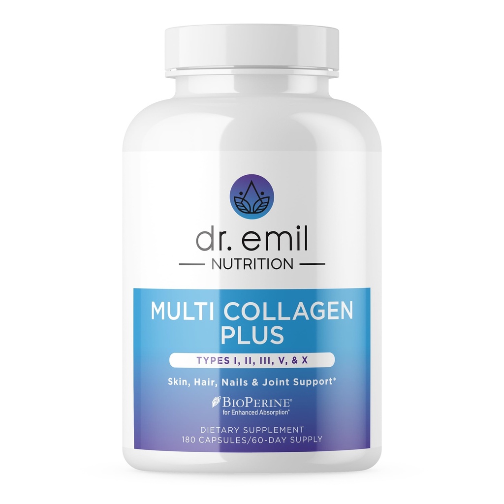 DR. EMIL NUTRITION Women's Multi Collagen Pills | Collagen Supplements to Support Hair, Skin, Nails, & Commons | Hydrolyzed Collagen Supplements Tip I, III, V & X | 180 Capsules
