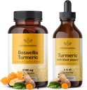 HERBAMAMA Boswellia and Turmeric Kit - Συσκευασία των 2100 mg Boswellia Turmeric & Liquid Turmeric με Μαύρο Πιπέρι Βάμμα 2 fl oz - Vegan, Non GMO, Sugar & Alcohol-Free - 2 Pack