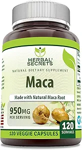 Herbal Sırları Maca Supplement | 950 Mg | 120 Veggie Capsules | Non-GMO | Gluten Free | Made in USA