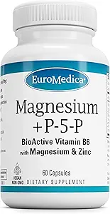 EuroMedica Magnezyum + P-5-P - Bone & Heart Health Support Supplement - Vitamin B6, çinko & Magnezyum - Pyridoxal-5-Phosphate Vegan Capsule Supplement - 60 Capsules