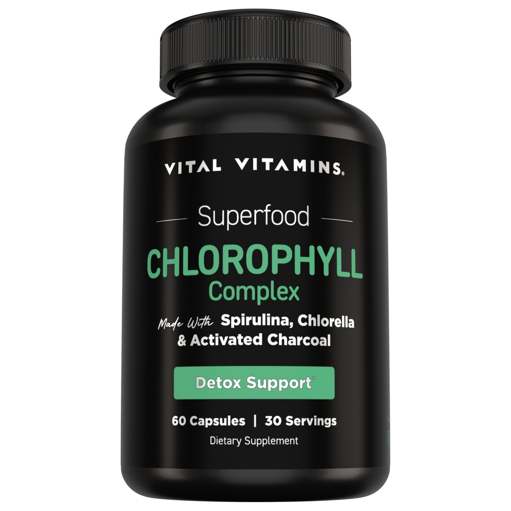 Vital Pars Vitamin Chlorophyll Pills - Body Deodoring Supplement - Made with Spirulina, Chlorella, Organic Parsley, Mint, & Aktif Charcoal - Defeat Odor Natural - for Women & Men - 60 Capsules
