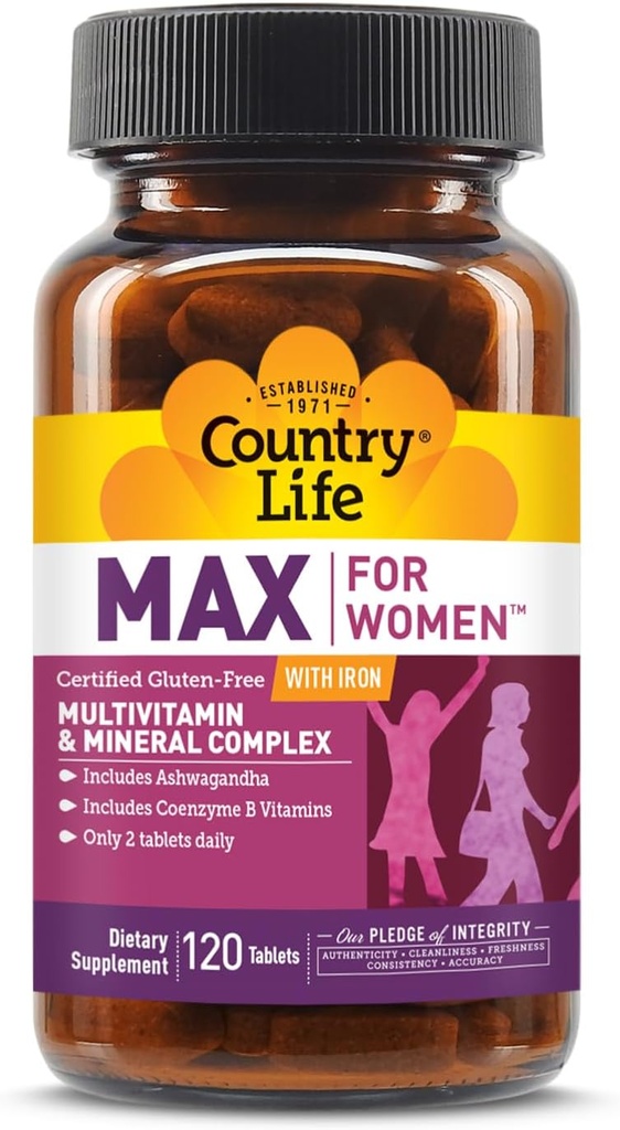 Country Life Max for Women - Multivitamin and Mineral Kompleksi, Iron-free - 120 Tablet