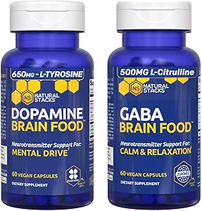 NATURAL STACKS Dopamine & GABA Brain Food Sche - Supports mental Drive, Calmness & Relaxation* - 120 Total Capsules