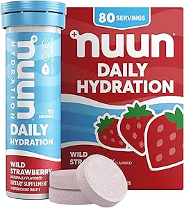 Nuun Daily Electrolyte Tabletleri, Magnezyum, Pyum, Chloride & sodyum, Gluten Free, Sugar Free, & Vegan, Wild Strawberry Flavor, 8 Pack (80 Hizmet Toplamı)