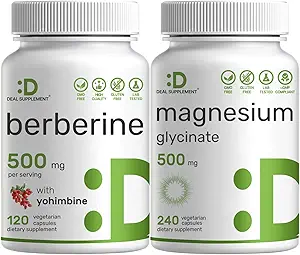 Fırsat Supplement Magnezyum Glycinate 500 mg Veggie Capsules & Berberine Supplement with Yohimbine Sche - Easy Absorbed Chelated Mineral - High Abors HC HCl Forms