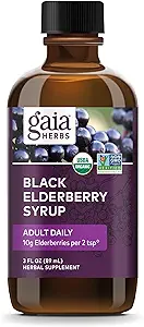 Gaia Herbs Black Elderberry (Sambucus Nigra) Syrup Yetişkin Günlük - Immune Support Supplement - USDA sertifikalı Organik Black Elderberries for Immune System Support - 3 Fl Oz (9-Day Supply)