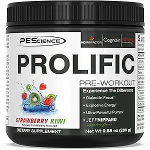 PE Science Prolific Pre Workout Toz, Strawberry Kiwi, 40 Scoop, Energy Supplement with Nitrik Oksit