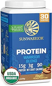 Sunwarrior Organik Bitki Protein Toz | Vegan Organik Protein Toz Haritası BCAA Amino Asits & Hemp Seed Pea Mix | Non-GMO Soy Süt ve Gluten Ücretsiz (Maple, 30 Hizmet)