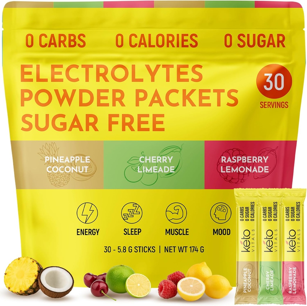 Keto Vitals Tropikal Keto Elektrolytes Toz No Sugar - Pplastik, Magnezyum, sodyum, & Food - Sugar Free Electrolyte Toz Packets Drink Mix & Hydration Toz, 30 Servisler