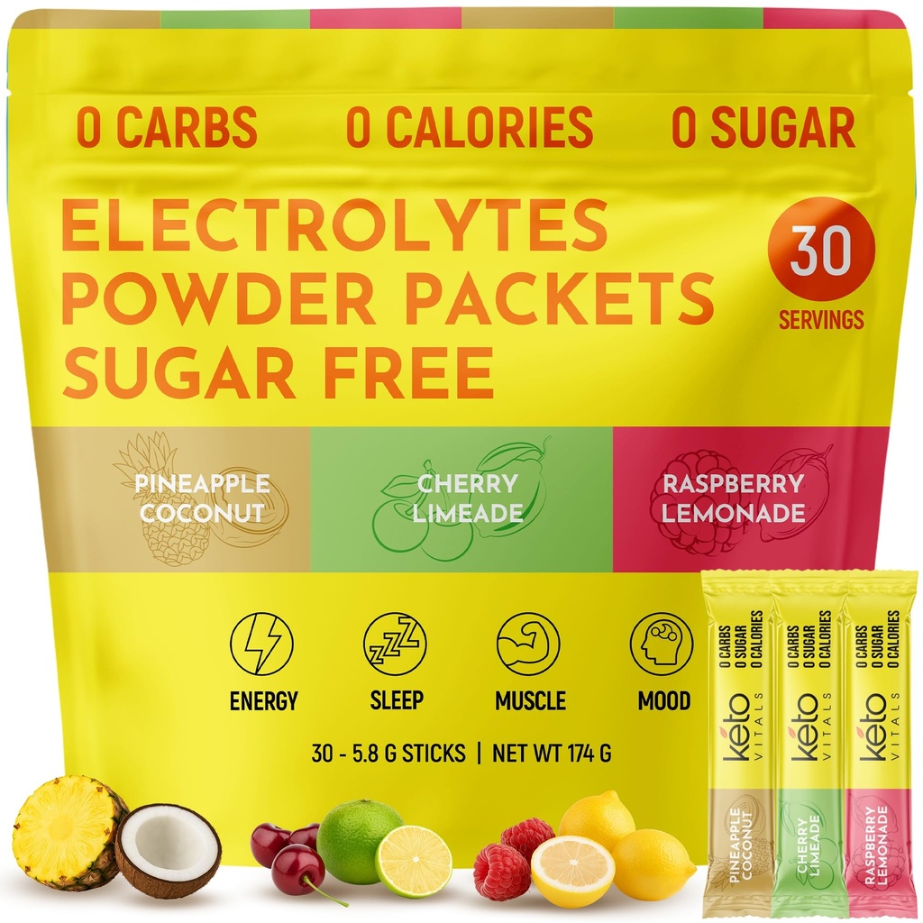 Keto Vitals Tropikal Keto Elektrolytes Toz No Sugar - Pplastik, Magnezyum, sodyum, & Food - Sugar Free Electrolyte Toz Packets Drink Mix & Hydration Toz, 30 Servisler