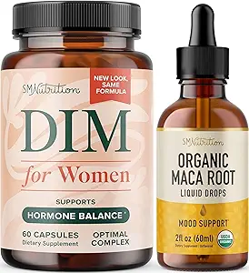 SMNutrition Organic Maca Root Tincture ve Women's DIM Supplement | Hormon Balance Sche with Liquid Maca Root Drops (120 hizmet) ve 250mg DIM Supplement for Women Complex (60 hizmet)