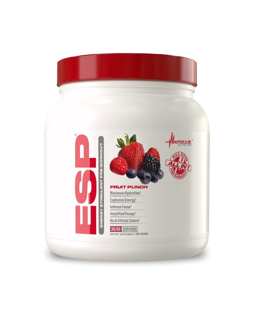 Metabolik Beslenme, ESP, Enerji ve Endurance Stimulating Pre Workout, Pre Intra Workout, High Energy and mental Focus, Stimulating Workout Supplement, Punch Fruit, 300 Grams (90 Hizmet)
