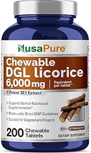 NusaPure DGL Απογλυκυρριζωμένη γλυκόριζα 6.000 mg 200 Μασώμενες Ταμπλέτες, Vegan, Συμπλήρωμα μη ΓΤΟ