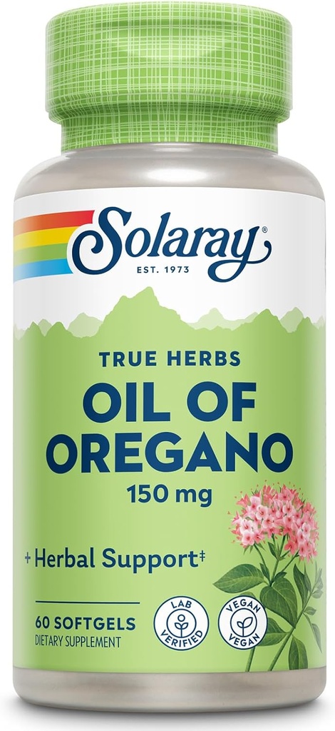 SOLARAY Oregano Softgels 150 mg - Güçlü Sağlık Desteği için Oregano Petrol Supplement - Nazi Zeytinyağı - Vegan, 60 Günlük Garanti - 60 Hizmet, 60 Yumuşakgels