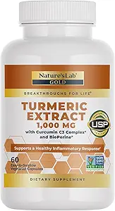 Nature's Lab Turmeric Extract with Curcumin C3 & BioPerine 1000mg - Cardiovascular, Digestion and Immune Health - 60 Capsules (30 Day Supply)