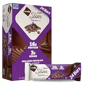 Nugo Slim Dark Chocolate Espresso, 16g Vegan protein, 3g Sugar, 7g Fiber, Low Net Carb, Keto Friendly, Gluten Free, 24 Count