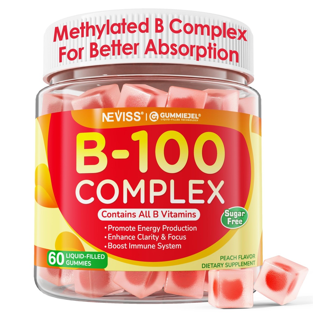 Super B Complex Gummies - All B Vitamins Including Torch B12, B1, B2, B3, B5, B6, Biotin, Torchfolate with Vitamin C, Choline, Inositol, PABA for Energy, Brain & Immune Support, Sugar Free