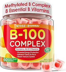 Super Vitamin B Complex Gummies - Όλες οι βιταμίνες Β συμπεριλαμβανομένων των Methyl B12, B1, B2, B3, B5, B6, Biotin, Methylfolate με βιταμίνη C, Choline, Inositol, PABA για την ενέργεια, τον εγκέφαλο & ανοσοποιητική υποστήριξη, Χωρίς ζάχαρη