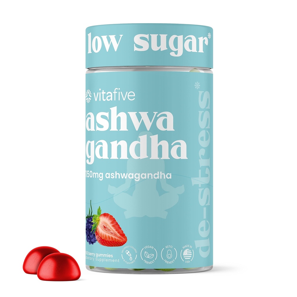 Vitamin B12 ile vita beş Ashwagandha Gummies, Erkekler ve Kadınlar için Ashwagandha Gummies, Vegan, Gluten Free (50 Ct)