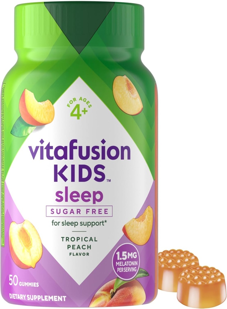 Vitafusion Kids Melatonin Gummy Supplements, Tropikal Peach Flavored Sleep Support Supplements (1), 50 Count