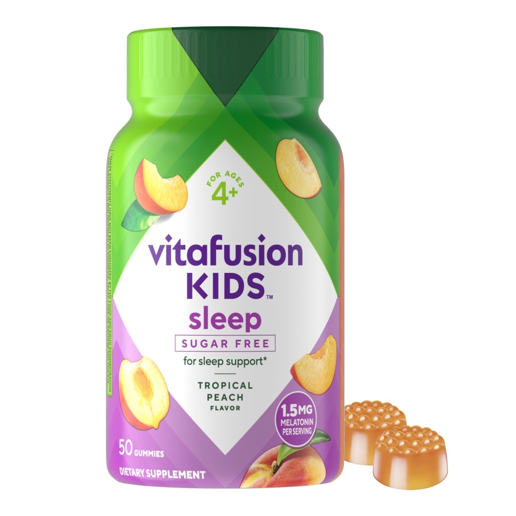 Vitafusion Kids Melatonin Gummy Supplements, Tropikal Peach Flavored Sleep Support Supplements (1), 50 Count