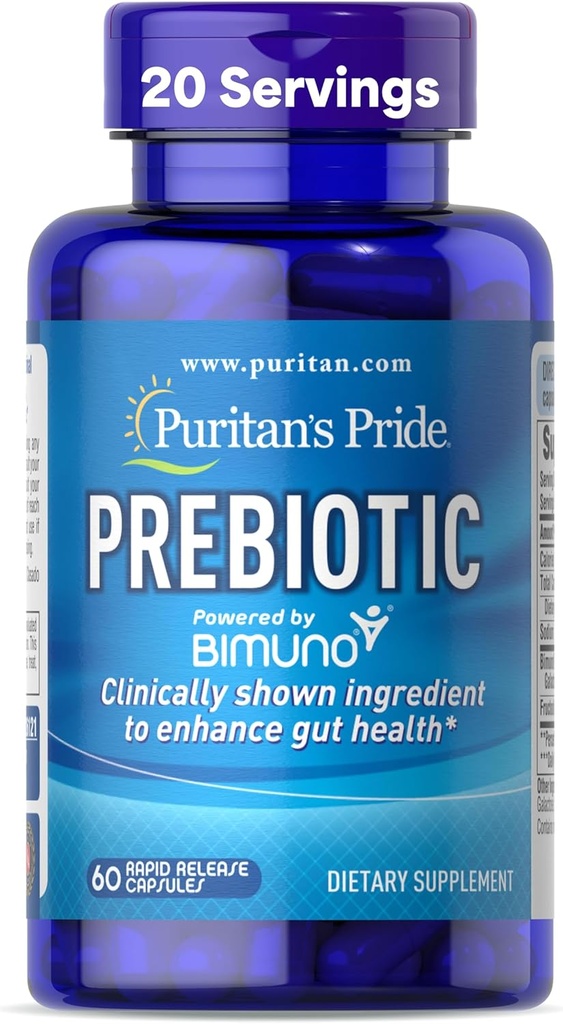 Puritan's Pride Prebiyotiks for Men and Women Powered by Bimuno, Diyetary Supplement for Advanced Gut Health, Helps to Alleviate Bloating, 60 Hızlı Yayın Kapsülleri